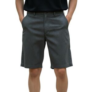 SNAKE EYES Dry-18 Golf Shorts Flat Front Size 36 Pockets Black Gray Pinstriped